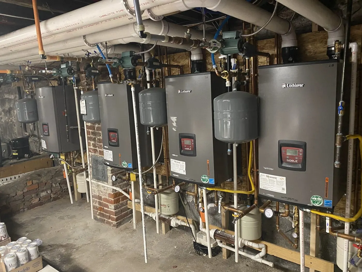 Three wall-mounted Lochinvar boilers