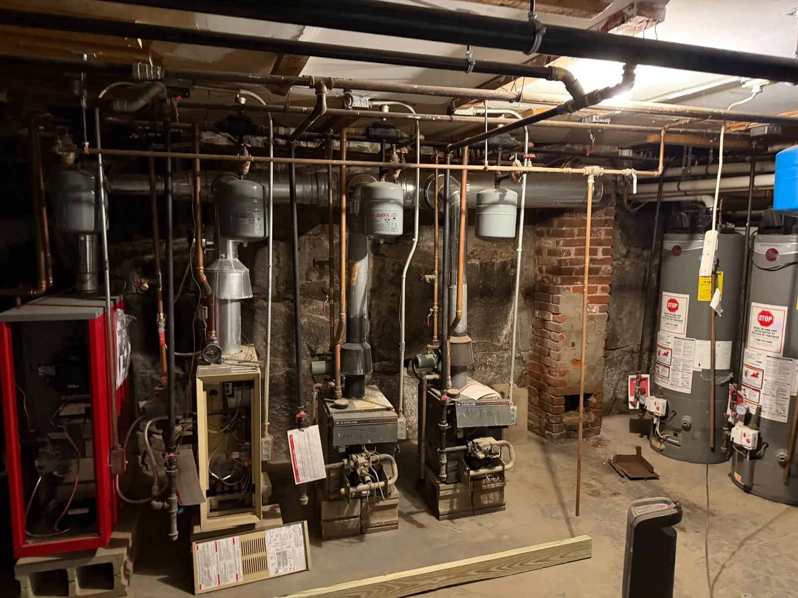 Inside a mechanical room with heating equipment